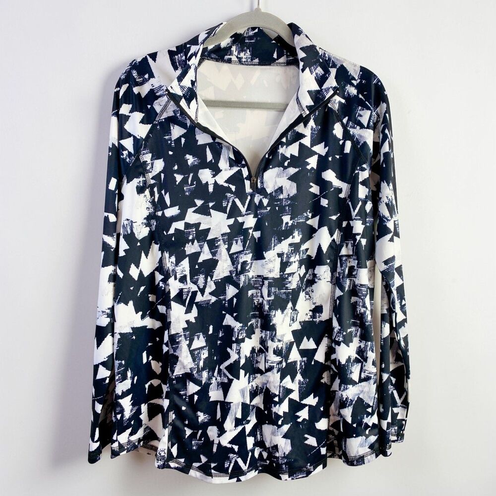 Activewear 1/4 Zip Pullover XL Plus Geometric Triangle Print Black White NWOT - Picture 2 of 13